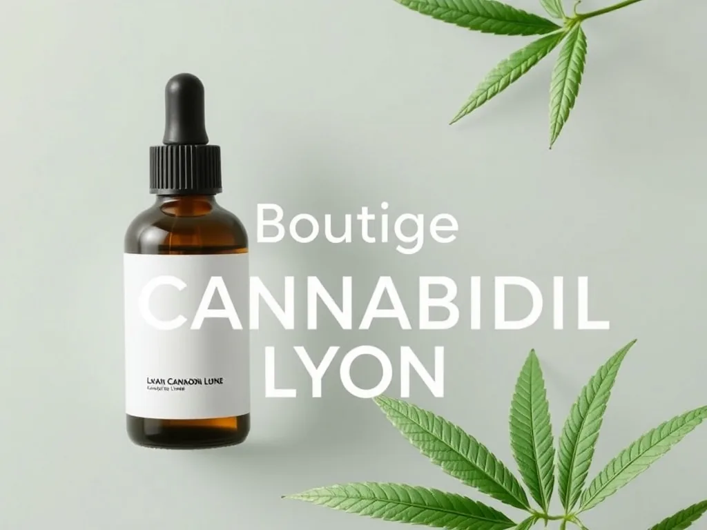 Vitrine d'une boutique de CBD à Lyon présentant des fleurs de chanvre et des huiles