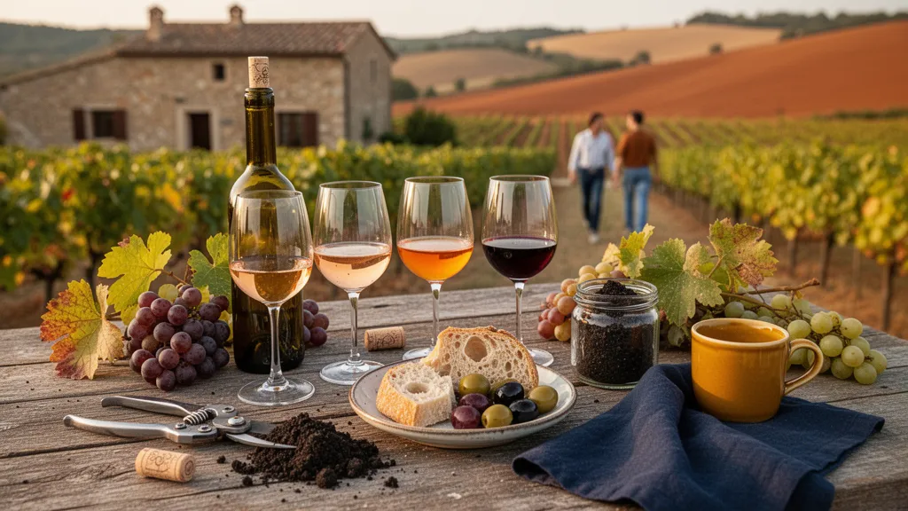 Rangées de vignes sur un coteau en Drôme, feuilles vertes et ciel lumineux
