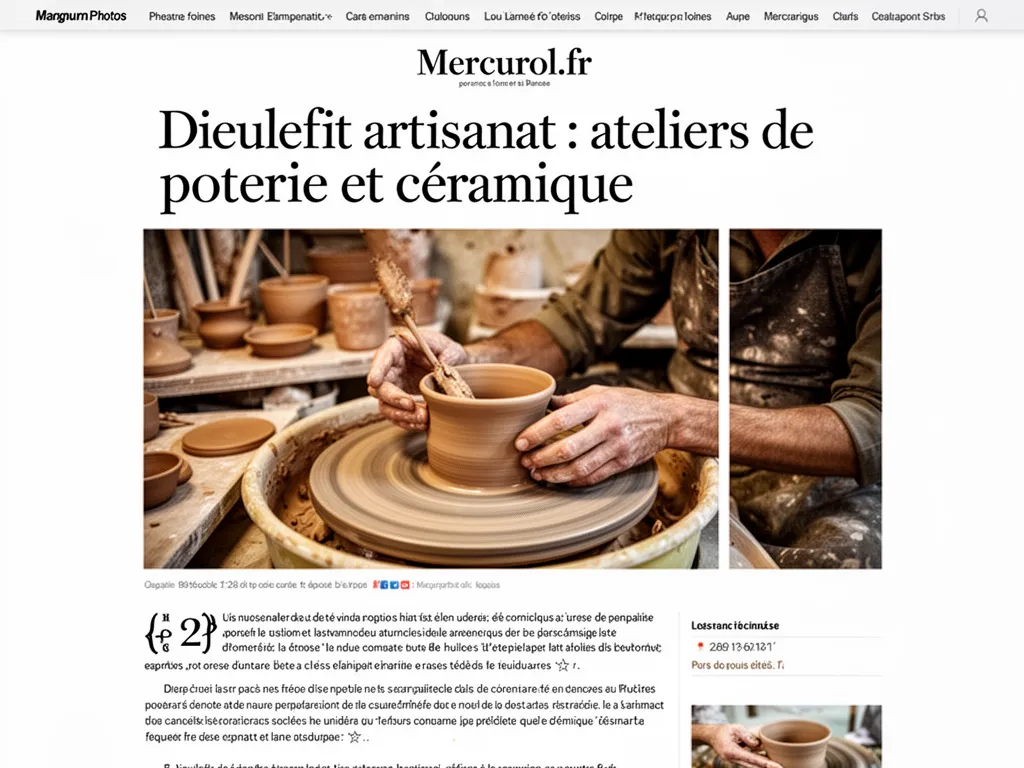 Artisan en train de façonner une pièce en terre dans un atelier de Dieulefit, lumière naturelle sur les mains