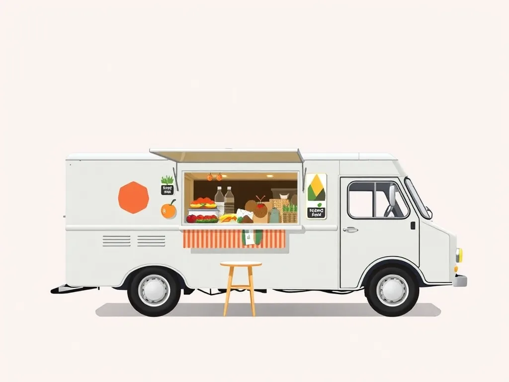 Food truck installé à l'ombre d'un platane sur une place de village drômois, avec quelques tables et une file d'attente souriante.