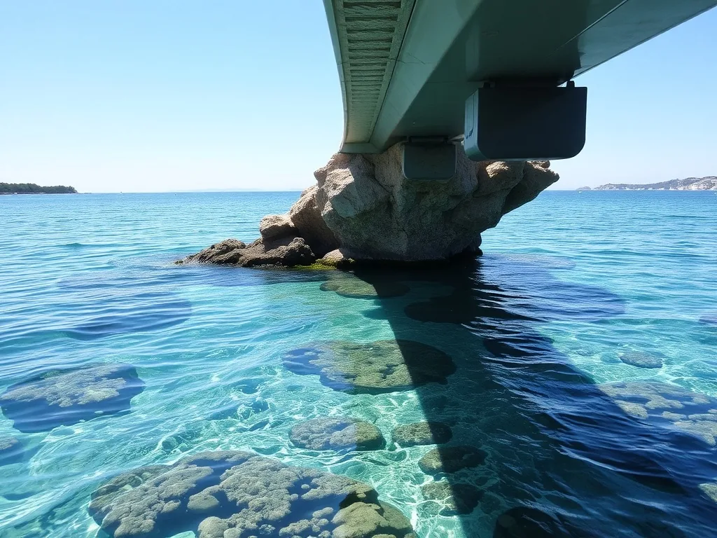 Bateau naviguant au large d'Hyères, son Seascope révélant poissons et fonds marins
